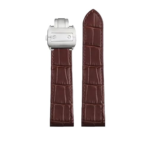 LOSUNLENU Uhrenarmband Aus Echtem Leder Für Cartier Santos 100 Serie Mit Faltschließe(Brown-Silver Buckle,20mm) von LOSUNLENU