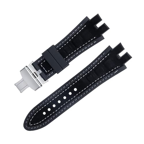 LOSUNLENU Uhrenarmband aus mattiertem Wildleder für Roger Dubuis EXCALIBUR King Uhrenarmband mit weicher Gummibasis(White blacka b) von LOSUNLENU