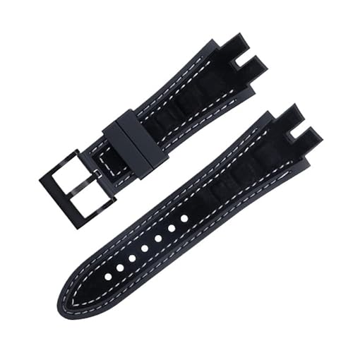 LOSUNLENU Uhrenarmband aus mattiertem Wildleder für Roger Dubuis EXCALIBUR King Uhrenarmband mit weicher Gummibasis(White blackb a) von LOSUNLENU