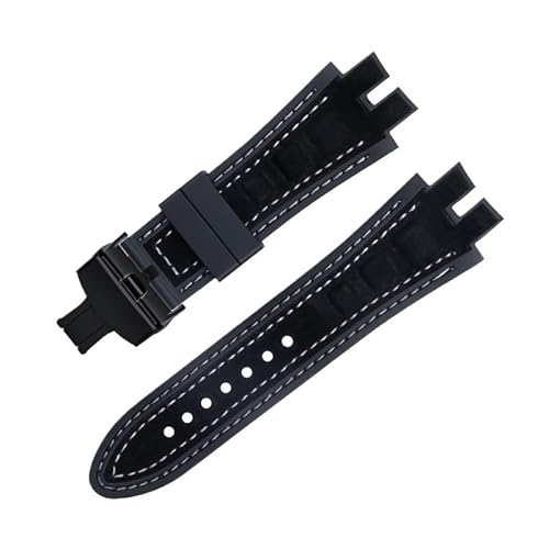 LOSUNLENU Uhrenarmband aus mattiertem Wildleder für Roger Dubuis EXCALIBUR King Uhrenarmband mit weicher Gummibasis(White blackb b) von LOSUNLENU