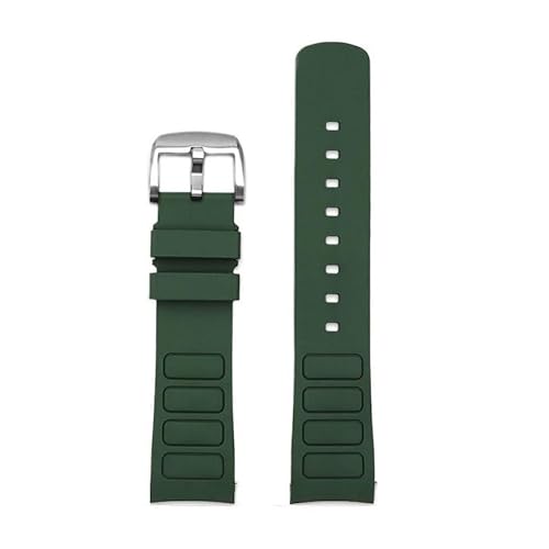 LOSUNLENU Uhrenarmband mit gebogenem Ende für Mido Helmsman M049.526 TV M049, Silikon-Sportuhrenarmband(Green silver pin) von LOSUNLENU