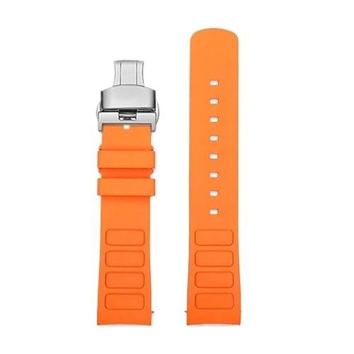 LOSUNLENU Uhrenarmband mit gebogenem Ende für Mido Helmsman M049.526 TV M049, Silikon-Sportuhrenarmband(Orange silver) von LOSUNLENU