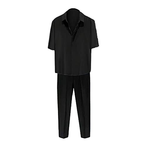 Herren-Sommer-Atmungsaktives Anti-Falten-Zweiteiliges Atmungsaktives Volumen-Hemd-Kurzanzug-Hose-Hosen-Set Anzug Standesamt Herren von LOSVIP