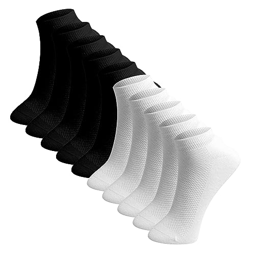 LOSVIP 10 Paar Unisex einfarbige, atmungsaktive, bequeme Sportsocken, Bootssocken Kuschelsocken Antirutsch Damen (Black+White, One Size) von LOSVIP