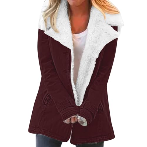 LOSVIP Wintermantel Damen,Damen Mantel Warm Winter Revers Einreihig Bedruckt Langarm Plus Größe Outwear Fitted Fleece Pullover von LOSVIP