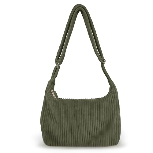 LOTEZAVA Cord Tasche Damen Shopper Klein Hobo Handtasche Corduroy Tote Bag Crossbody lässige Umhängetasche (green) von LOTEZAVA