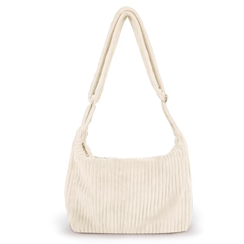 LOTEZAVA Cord Tasche Damen Shopper Klein Hobo Handtasche Corduroy Tote Bag Crossbody lässige Umhängetasche (Beige) von LOTEZAVA