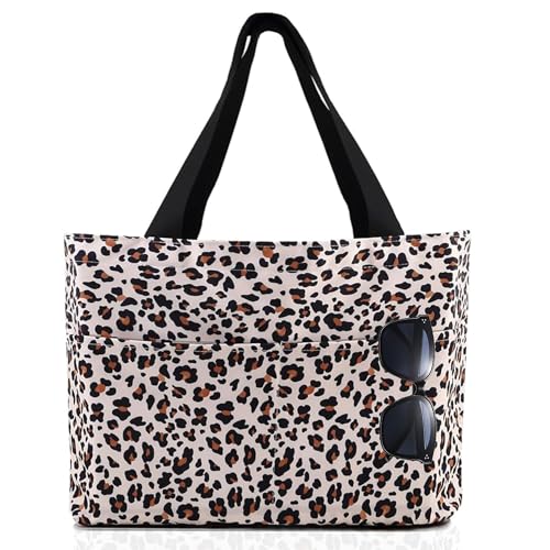 LOTEZAVA Leopard Tasche Damen Leichte Handtasche mit vielen Fächer Praktische Strandtasche Leo Trendige Umhängetasche für Alltag von LOTEZAVA