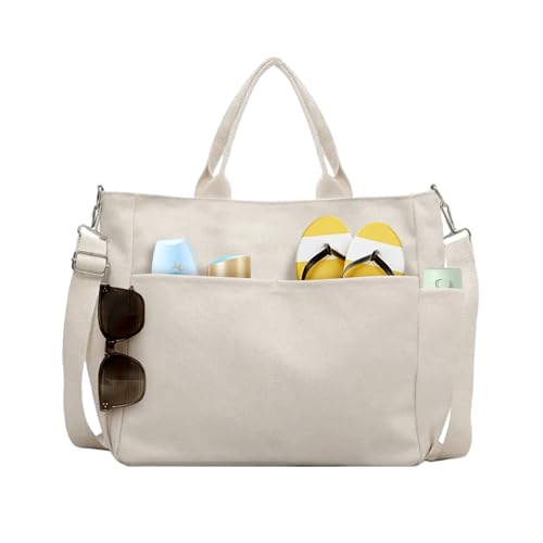 LOTEZAVA Strandtasche Familie Große Leichte Faltbare Shopper Schulter Tasche Wasserdicht Beach Bag für Shopping Strandurlaub und Schwimmbäder (Beige) von LOTEZAVA