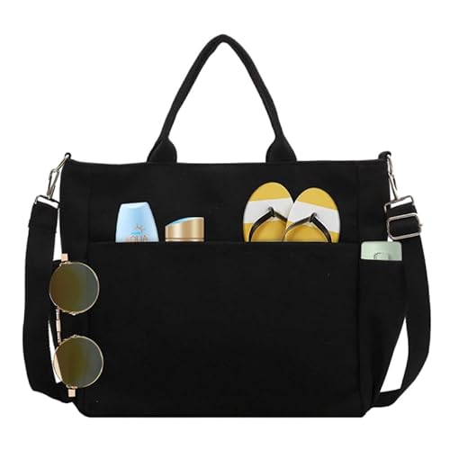 LOTEZAVA Strandtasche Familie Große Leichte Faltbare Shopper Schulter Tasche Wasserdicht Beach Bag für Shopping Strandurlaub und Schwimmbäder (Black) von LOTEZAVA