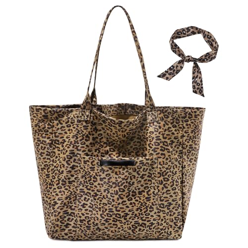 LOTEZAVA Tote Tasche Leopardenmuster, Große Damen Handtasche aus Canvas, Stilvolle Umhängetasche für Shopper, Schultertasche mit Persönlichkeit, Modische Tragetasche für Damen von LOTEZAVA