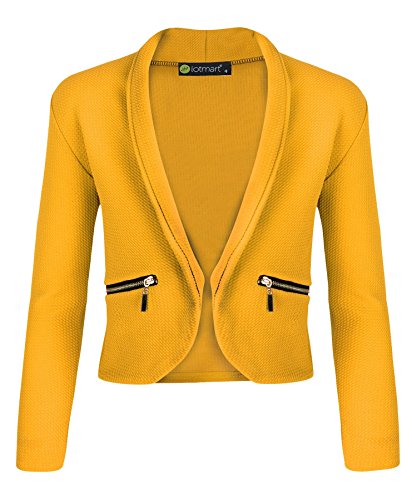 LOTMART Mädchen langärmlig offen Reißverschluss vorne Tasche Jacke Kinder Blazer Strickjacke Top und gratis Geschenk Promotion Stift mit jeder Päckchen - Mustard, 134-140 von LOTMART