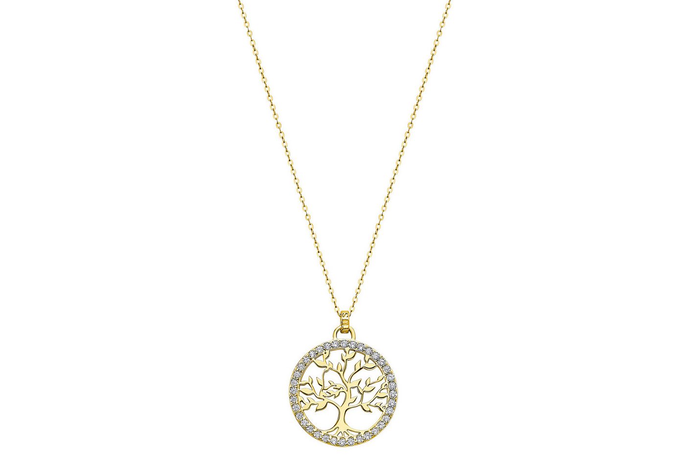LOTUS SILVER Kette mit Anhänger LP1746-1/2 Halskette – Vergoldet – Tree of Life – Zirkonia –, Lebensbaum Anhänger 27 mm – 42+2,5 cm von LOTUS SILVER