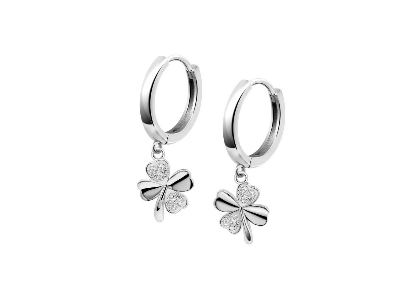 LOTUS SILVER Klappcreolen LP3108-4/2 Damen-Creolen – Kleeblatt-Anhänger mit Zirkonia, Ø 14 mm von LOTUS SILVER