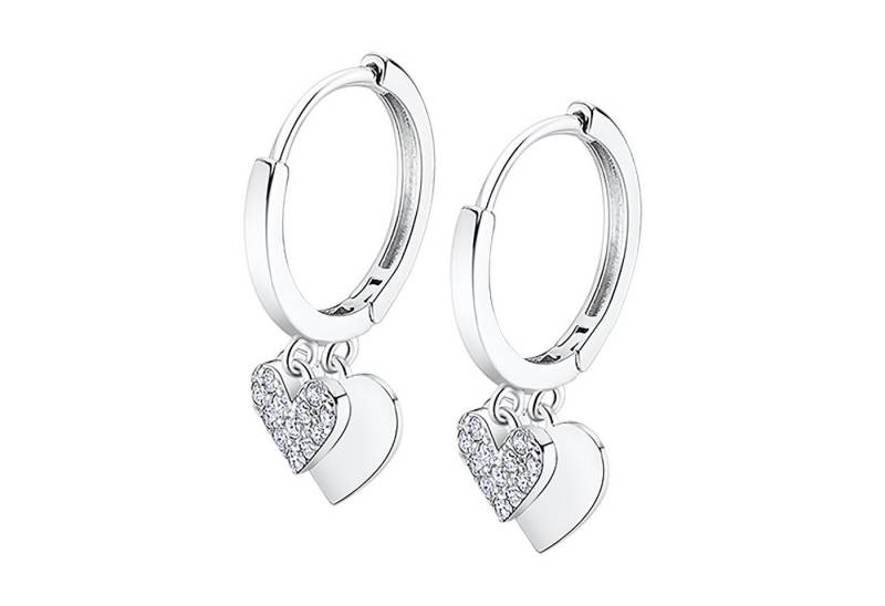 LOTUS SILVER Klappcreolen LP3274-4/1 Damen-Creolen – Herz-Anhänger mit Zirkonia, Ø 13 mm von LOTUS SILVER