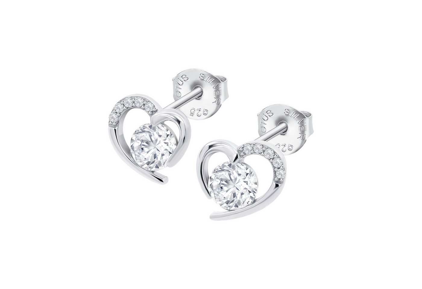 LOTUS SILVER Paar Ohrstecker LP3106-4/1 "Moments" – Herzdesign, 925er Silber, Zirkonia, Ø 9 mm von LOTUS SILVER