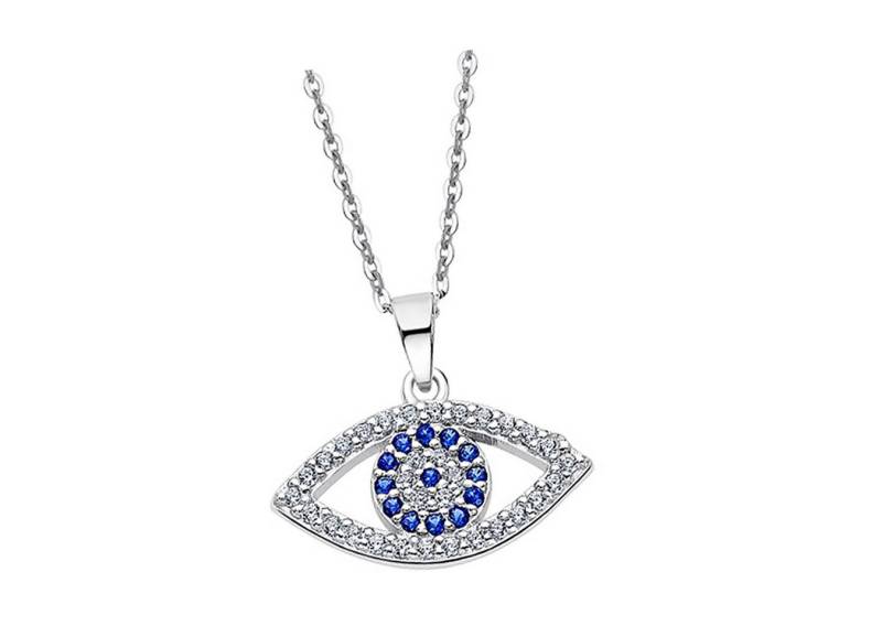 LOTUS SILVER Silberkette Lotus Silver Auge des Horus Halskette, Damen Kette Auge des Horus aus 925 Sterling Silber, silber, weiß, blau von LOTUS SILVER