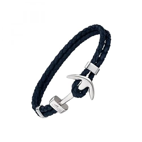 Lotus Style Armband für Herren aus Edelstahl und Leder in der Farbe Silber und Dunkelblau, Länge: 21,5 cm, LS1832-2/4 von Lotus Style