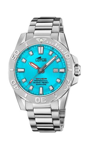 Lotus Herren Armbanduhr in der Farbe Silber und Türkis mit Edelstahlarmband, Wasserdichtigkeit: 20bar, Gehäusedurchmesser: 44,5 mm, 18926/2 von Lotus