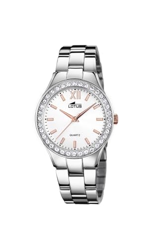 LOTUS Damen Armbanduhr aus Edelstahl mit Glassteinen in der Farbe Silber-Roségold 32,5mm, Wasserdichtigkeit: 5 Bar, 18883/1 von LOTUS