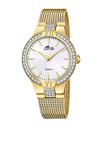 Lotus Damen Armbanduhr aus Edelstahl in der Farbe Gold-Weiß mit Zirkonia 32,5mm, Wasserdichtigkeit: 5Bar, 18895/1 von LOTUS