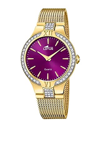 LOTUS Damen Armbanduhr aus Edelstahl in der Farbe Gold-Violett mit Zirkonia 32,5mm, Wasserdichtigkeit: 5Bar, 18895/3 von LOTUS