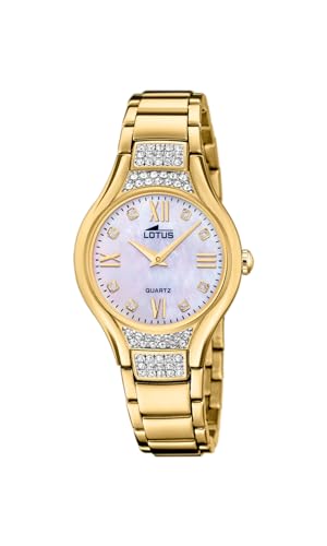 LOTUS Damen Armbanduhr aus Edelstahl mit Glassteinen in der Farbe Gold-Perlmutt 32mm, Wasserdichtigkeit: 5Bar, 18911/1 von LOTUS