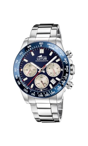 LOTUS Herren Armbanduhr aus Edelstahl in der Farbe Silber-Blau 43mm, Wasserdichtigkeit: 10Bar, 18912/4 von LOTUS