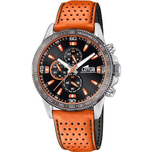 LOTUS Herrenuhr 18957/1 Outlet Gehäuse aus Edelstahl 316L Grau Lederband Orange, Schwarz von LOTUS