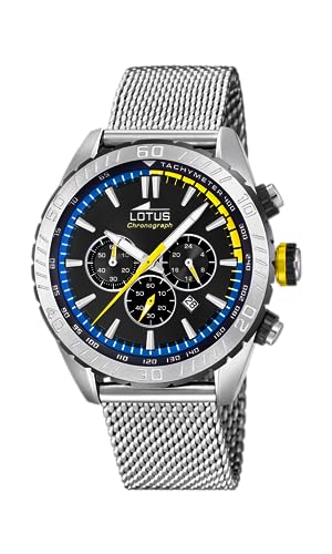 LOTUS Watch, Herrenuhr aus Edelstahl, Gehäuse in Silber mit Einer Größe von 43mm und einem Ziffernblatt in schwarz, Edelstahlgehäuse, 5Bar, 18679/F von LOTUS