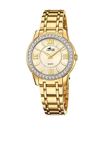 Lotus Damen Armbanduhr aus Edelstahl in der Farbe Gold mit Glassteinen 33mm, Wasserdichtigkeit: 5Bar, 18888/2 von LOTUS