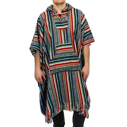 LOUDelephant Gebïürstete Baumwolle Lang Kapuzen Poncho - Mexikanischer Strass, One Size von LOUDelephant