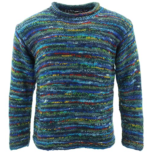 LOUDelephant Grob Wolle Strickpullover Space Dye Streifen Muster Regenbogen Retro Strickpullover 100% Lose Oversized Warm, SD Dark Blue Mix, XL von LOUDelephant