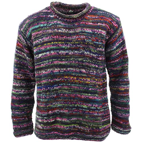 LOUDelephant Grobstrickpullover aus Wolle, Space Dye, Streifenmuster, Regenbogen, Retro-Strickpullover, 100 % locker, übergroß, warm, Sd Purple Mix, M von LOUDelephant