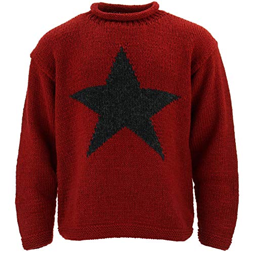 LOUDelephant Grobstrickpullover aus Wolle mit Sternmotiv, Rot & Kohle, M von LOUDelephant