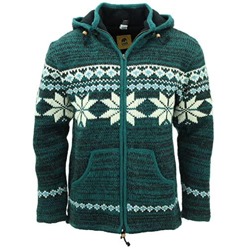 LOUDelephant Handgestrickte Wolljacke mit Kapuze, Fairisle Teal, XXL von LOUDelephant