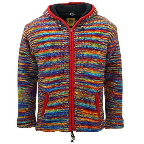 LOUDelephant Handgestrickte Wolljacke mit Kapuze, Sd Rainbow, XL von LOUDelephant