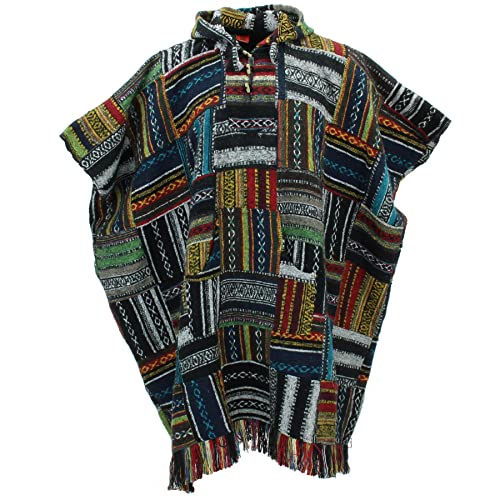 LOUDelephant Langer Poncho mit Kapuze, gebïürsteter Baumwolle, mexikanischer Stil, Patchwork, Einheitsgrïüïüe von LOUDelephant