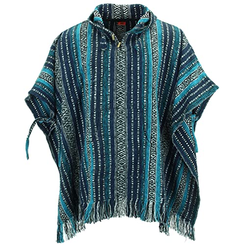 LOUDelephant Poncho aus 100 % gewebter Baumwolle im mexikanischen Stil, blau / weiß, Einheitsgröße von LOUDelephant