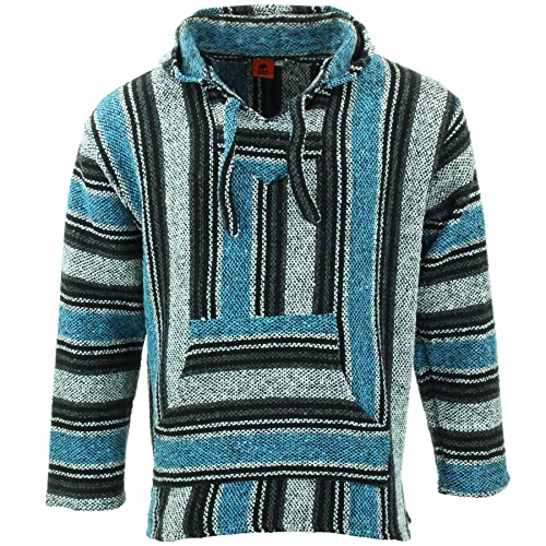 LOUDelephant Recycelter mexikanischer Baja Jerga Hoody True Size M-4XL, blau / grau, L von LOUDelephant