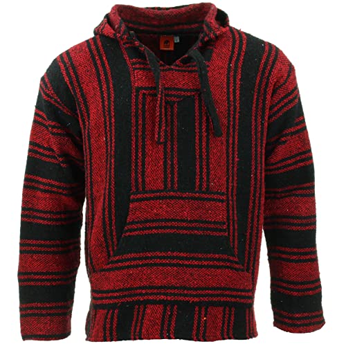 LOUDelephant Recycelter mexikanischer Baja Jerga Hoody True Size M-4XL, rot / schwarz, XL von LOUDelephant