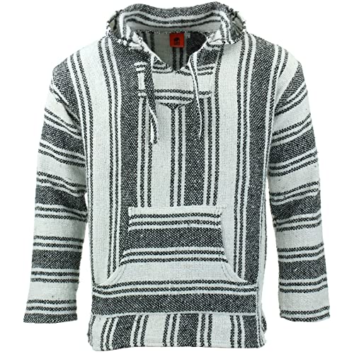 LOUDelephant Recycelter mexikanischer Baja Jerga Hoody True Size M-4XL, weiß/schwarz, M von LOUDelephant