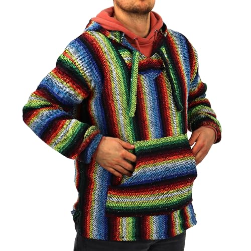 LOUDelephant Recycelter mexikanischer Baja Jerga Hoody True Size M-4XL, Neon-Regenbogen, 4X-Large, Neon-regenbogenfarben von LOUDelephant