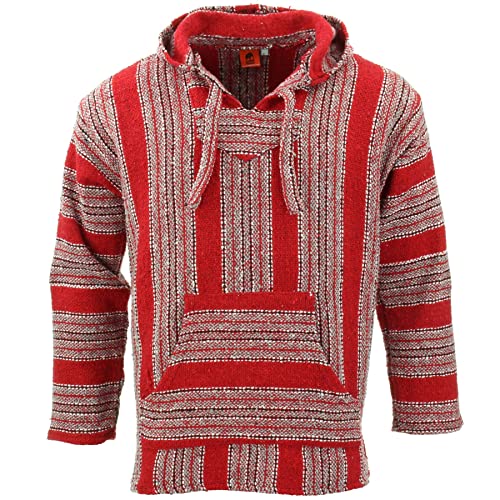 LOUDelephant Recycelter mexikanischer Baja Jerga Hoody True Size M-4XL, rot grau, XL von LOUDelephant