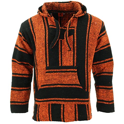 LOUDelephant Recycelter mexikanischer Baja Jerga Hoody True Size M-4XL, Orange / Schwarz, L von LOUDelephant