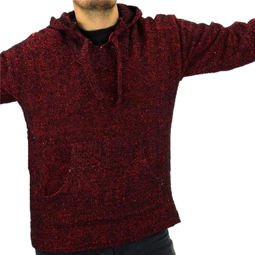 LOUDelephant Recycelter mexikanischer Baja Jerga Hoody True Sizing M-4XL, Rot meliert, 4X-Large von LOUDelephant