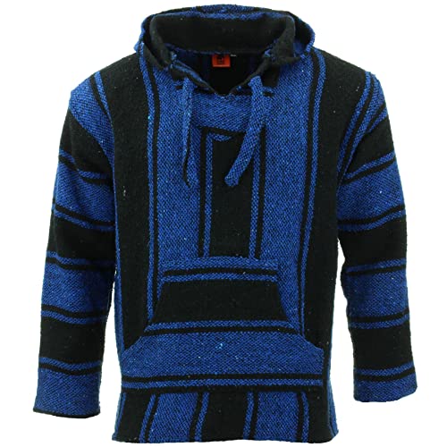 LOUDelephant Recycelter mexikanischer Baja Jerga Hoody True Size M-4XL, blau / schwarz, XL von LOUDelephant