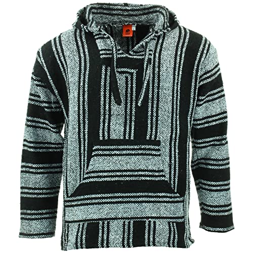 LOUDelephant Recycelter mexikanischer Baja Jerga Hoody True Sizing M-4XL, schwarz / weiß, L von LOUDelephant