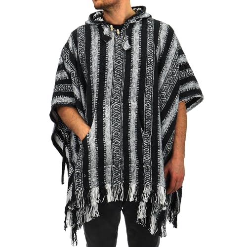 LOUDelephant Kapuzenponcho aus 100 % gewebter Baumwolle im mexikanischen Stil, schwarz / weiß, Einheitsgröße von LOUDelephant