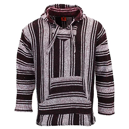 LoudElephant Recycelter mexikanischer Baja Jerga Hoody True Sizing M-4XL, Kastanienbraun-Weiß, M von LOUDelephant